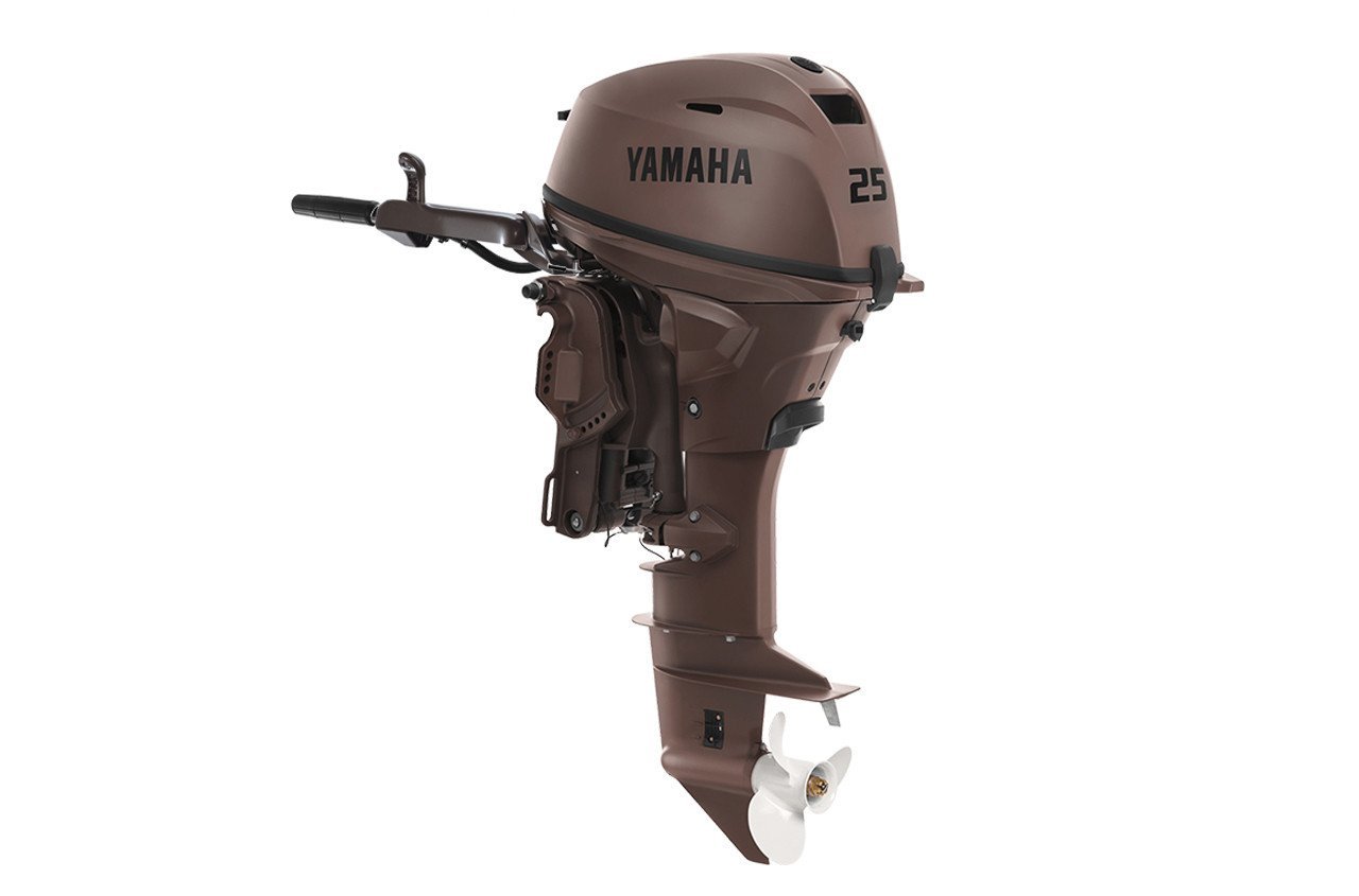 Yamaha 25HP 4-Stroke Outboard Motor | Tiller Steering | Electric + Manual Start | Manual | 15" Short | Matte Brown | Model F25SWHC3